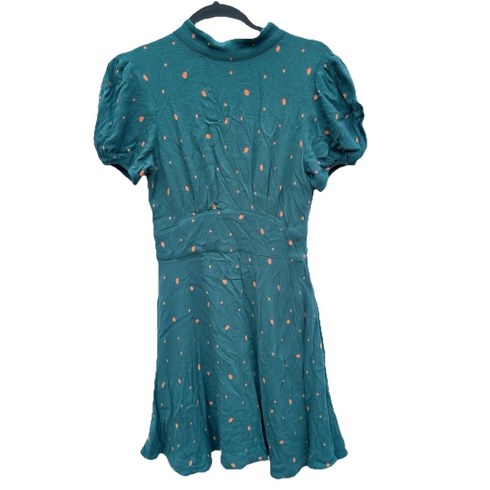 Women's Free People Abbie Fit & Flare Dress Mini Size 4 Green Polka Dot